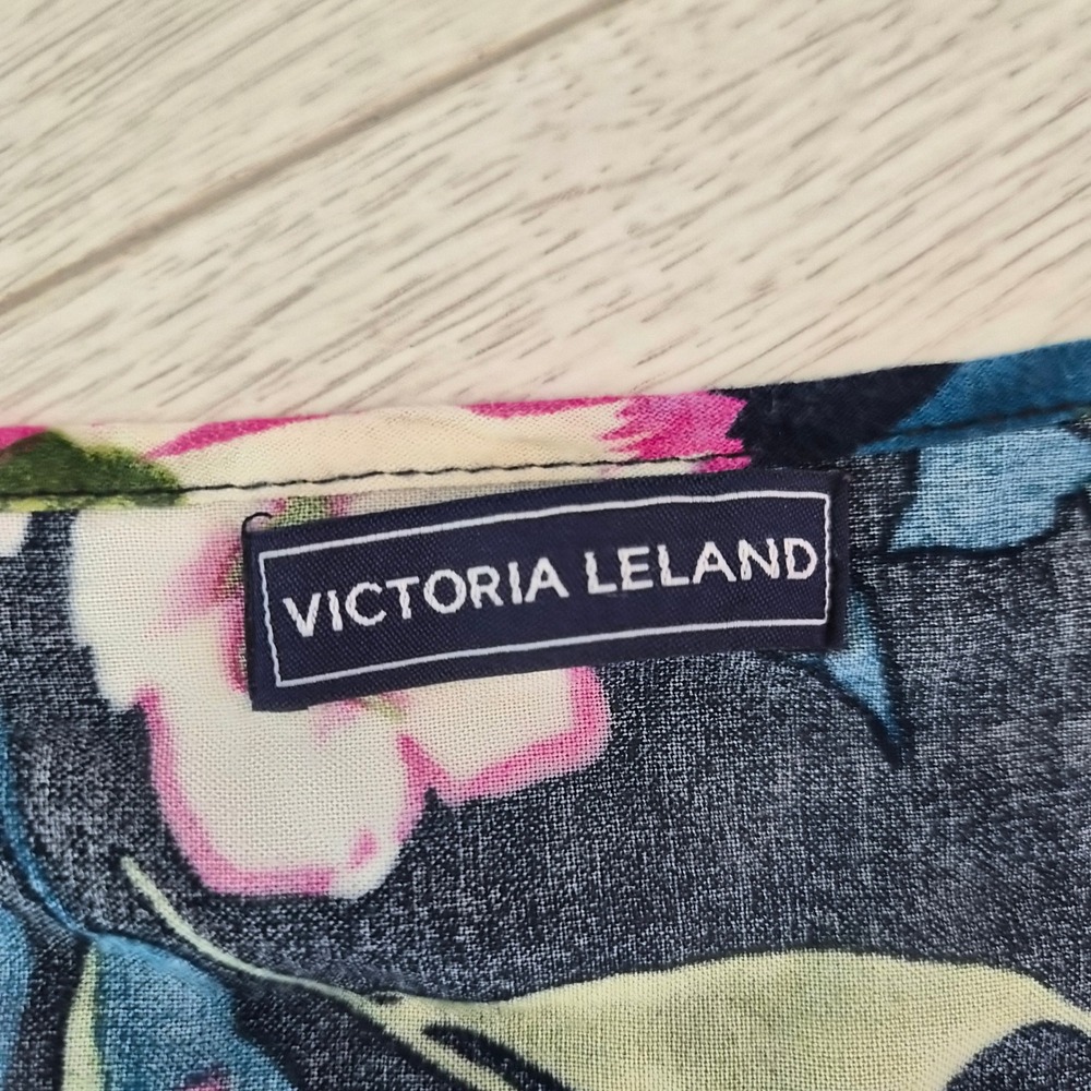 Victoria Leland Floral Duster Cardigan Navy Pink Viscose Tie Waist OS Whimsigoth - Picture 2 of 11